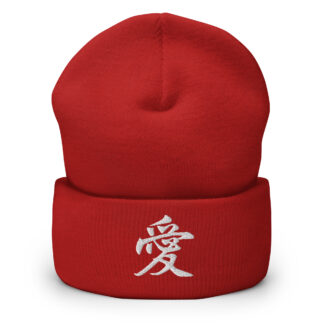 Japanese Kanji "Love" Calligraphy Cuffed Beanie