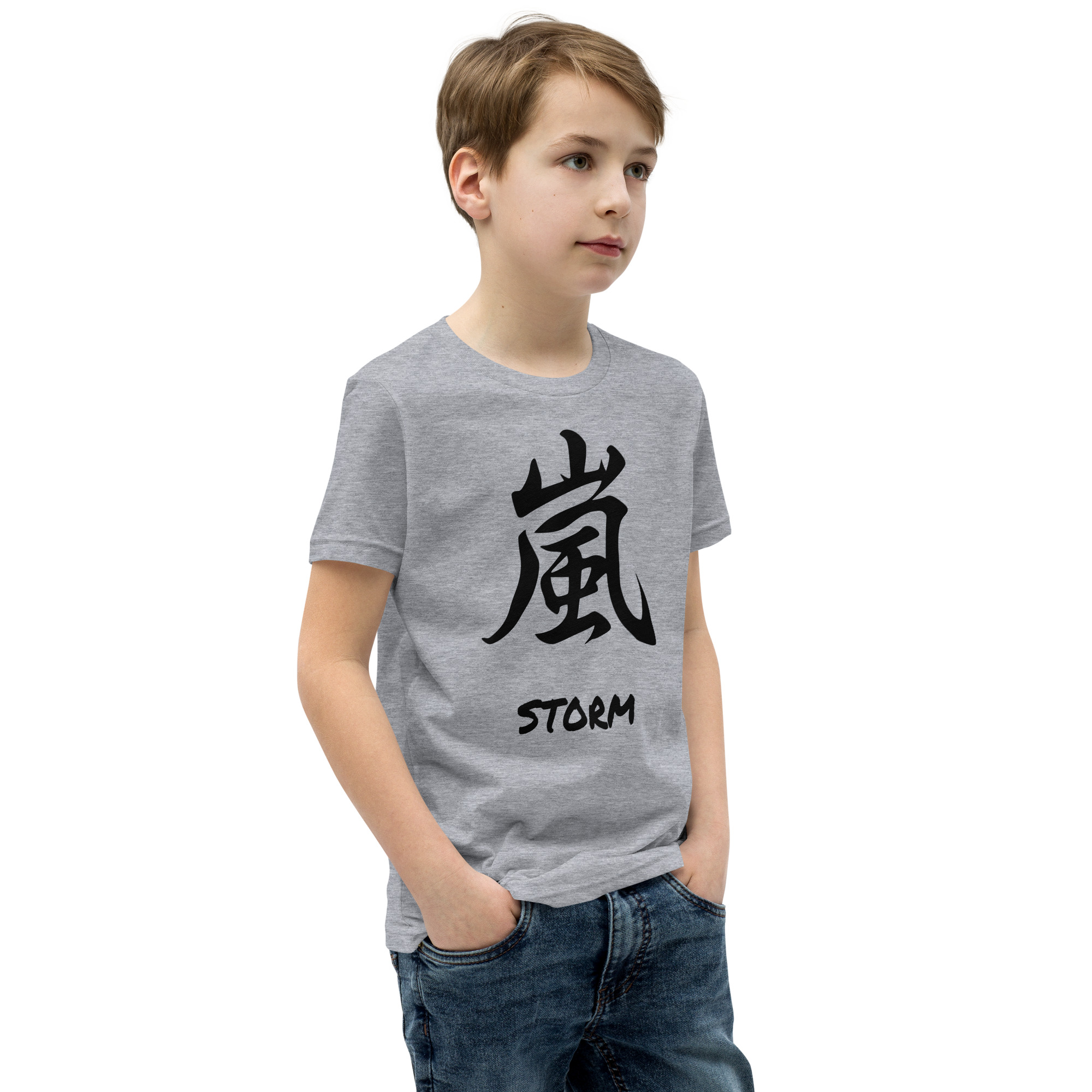 Japanese Kanji "Storm" Calligraphy - Youth T-Shirt - Image 3